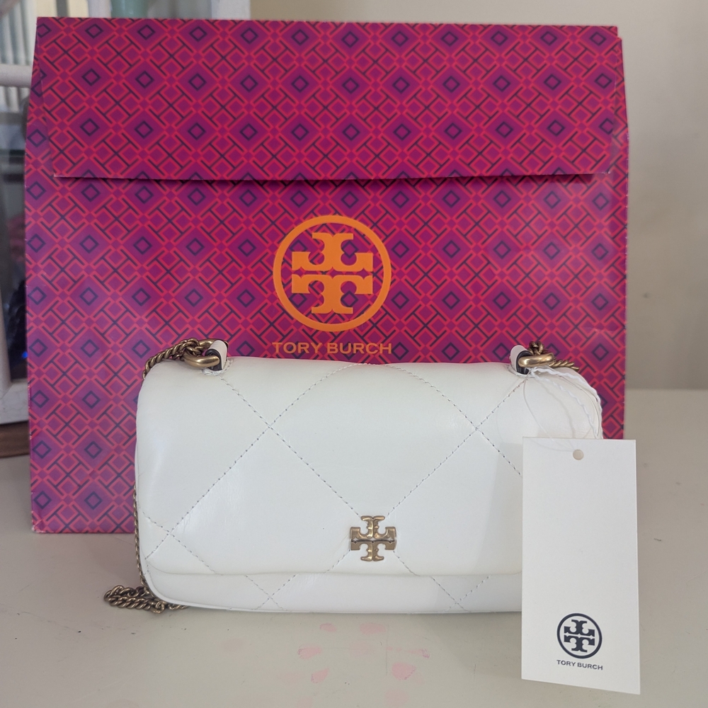 Tory Burch White Quilted Fleming Mini Bag with Chain